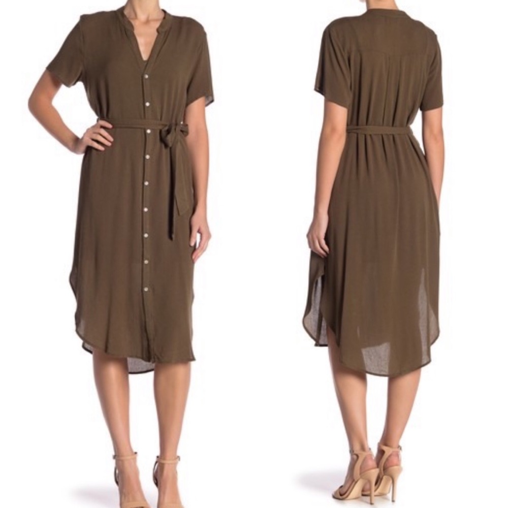 Dee Elle olive green button down shirt dress LRG